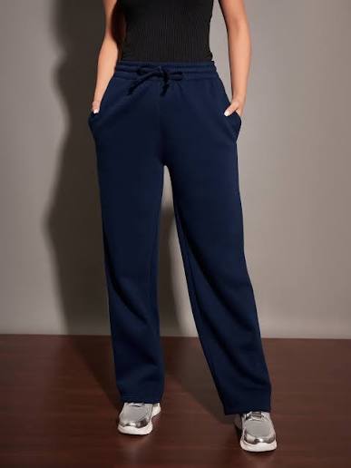 Navy Wide-Leg Fleece Track Pants