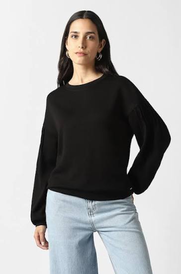 Black Balloon-Sleeve Sweatshirt