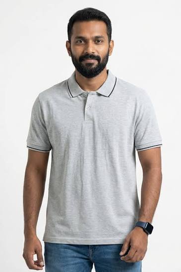 Grey Melange Tipped Polo