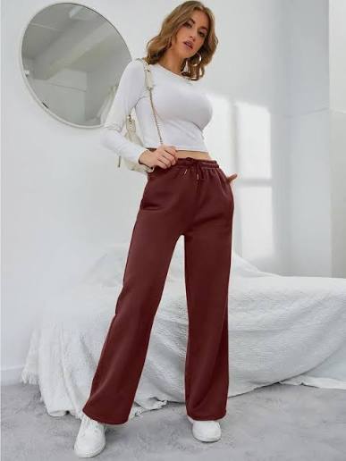 Wine Wide-Leg Lounge Track Pants