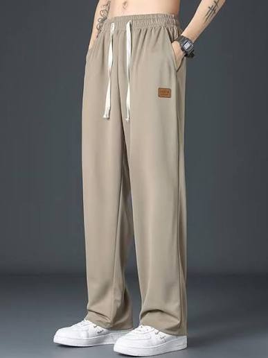 Khaki Straight-Leg Track Pants